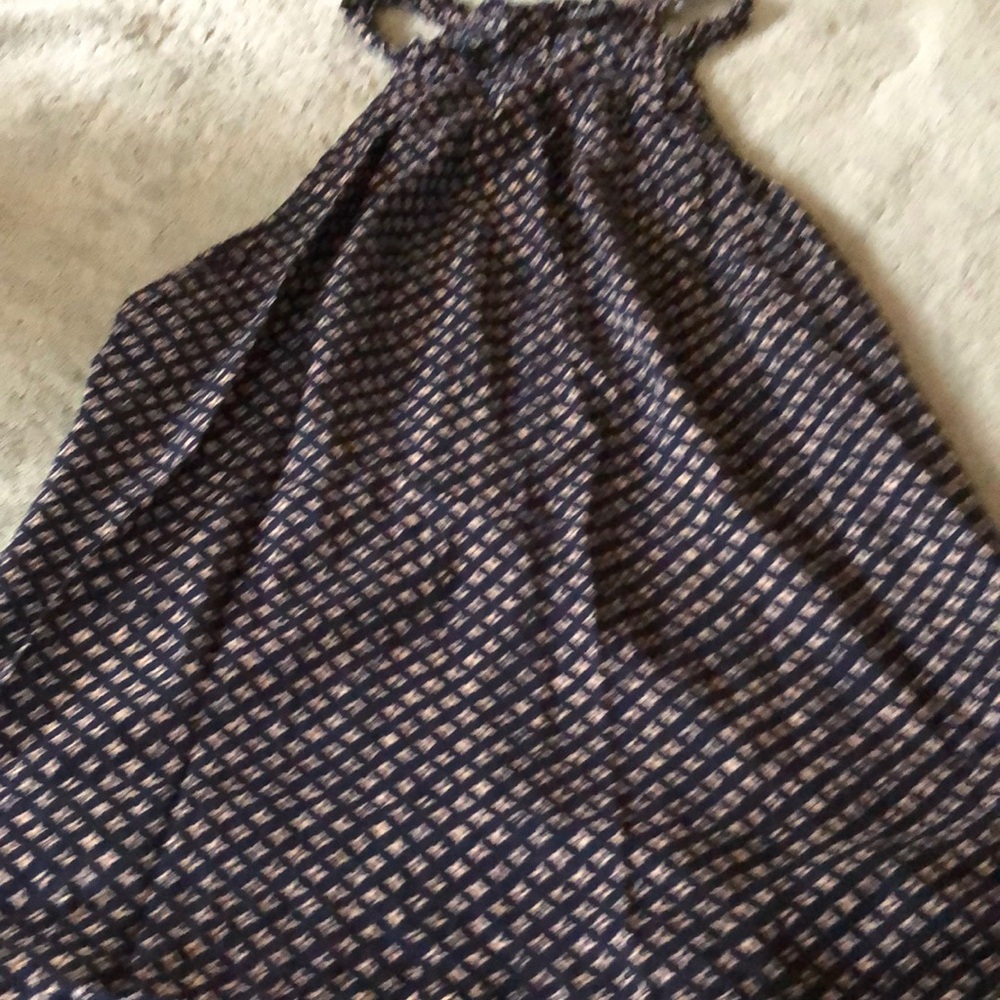 Navy and Cream Patterned sleeveless blouse